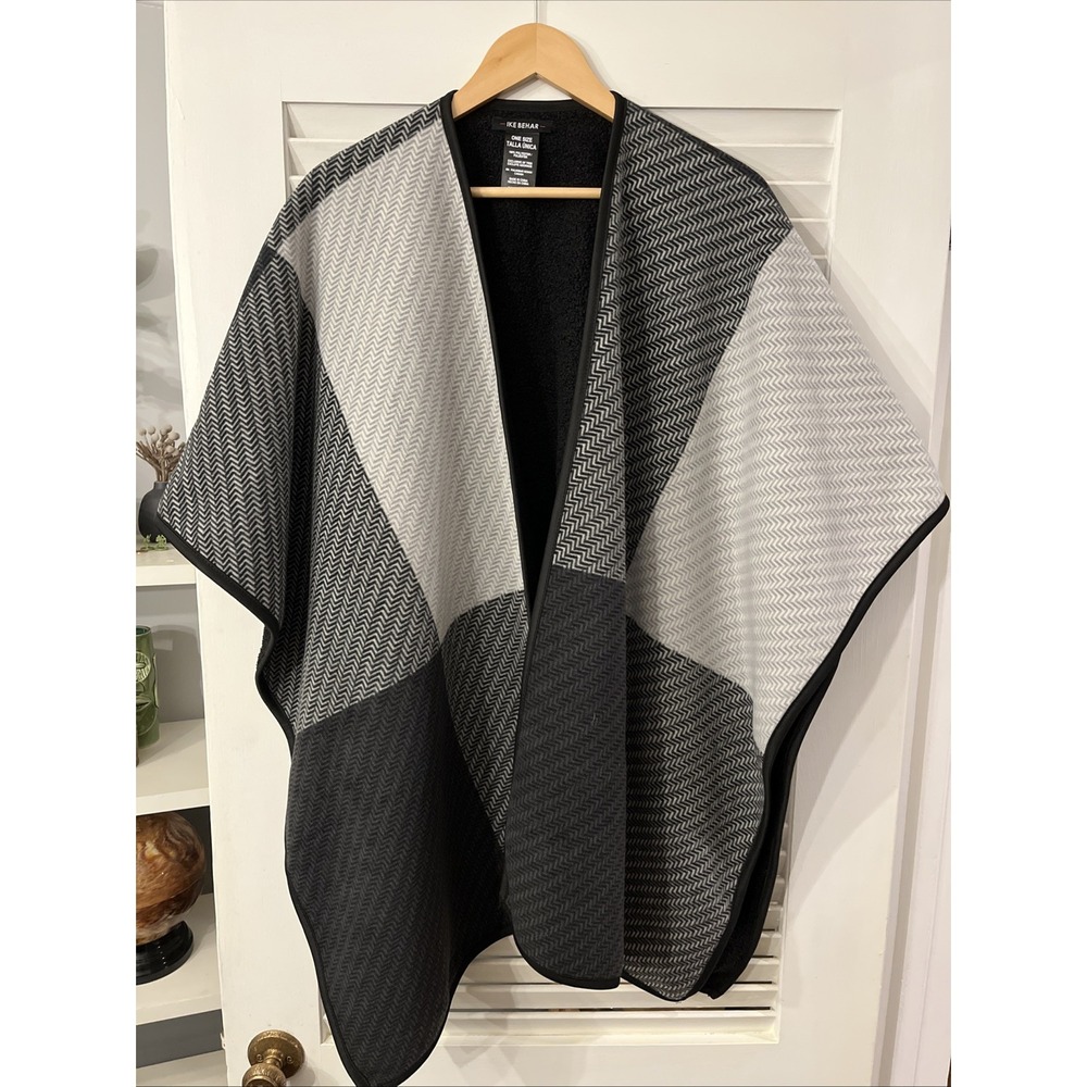 IKE BEHAR‎ REVERSIBLE PLAID WRAP WITH HIGH PILE FLEECE PONCHO